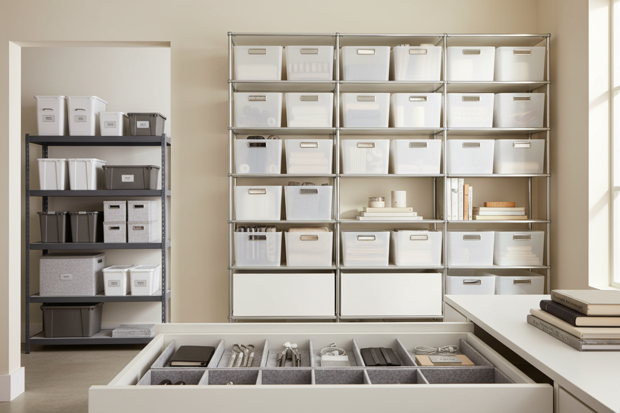 Stack & Save offers smart, durable, and stylish storage solutions to help you maximize every inch of your home, office, or garage. From stackable bins to drawer organizers and shelving units, we make it easy to organize, declutter, and simplify your space—stack smarter, save space! (make it real photo)